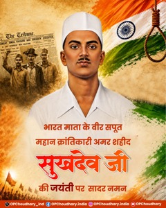 अमर शहीद सुखदेव की जयंती पर उमड़ा श्रद्धा का सैलाब, वित्त मंत्री ओपी चौधरी ने युवाओं से लिया राष्ट्रनिर्माण का संकल्प