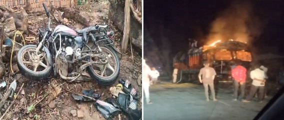 भीषण सड़क हादसा: खड़े ट्रक से टकराई बाइक, 3 युवकों की मौत, गुस्साए ग्रामीणों ने फूंक दिया ट्रक