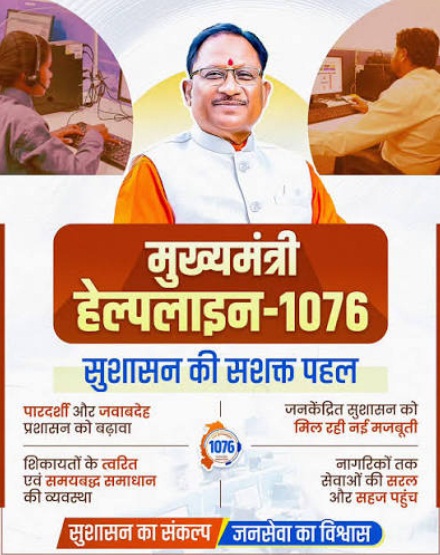 सीएम हेल्पलाइन-1076 ने नागरिक-केंद्रित सुशासन की अवधारणा को दिया व्यवहारिक रूप : मुख्यमंत्री विष्णुदेव साय